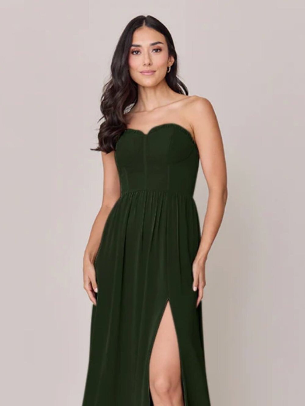 Revelry Deep Olive Chiffon Bridesmaid Dress | Strapless/Convertible | Slit